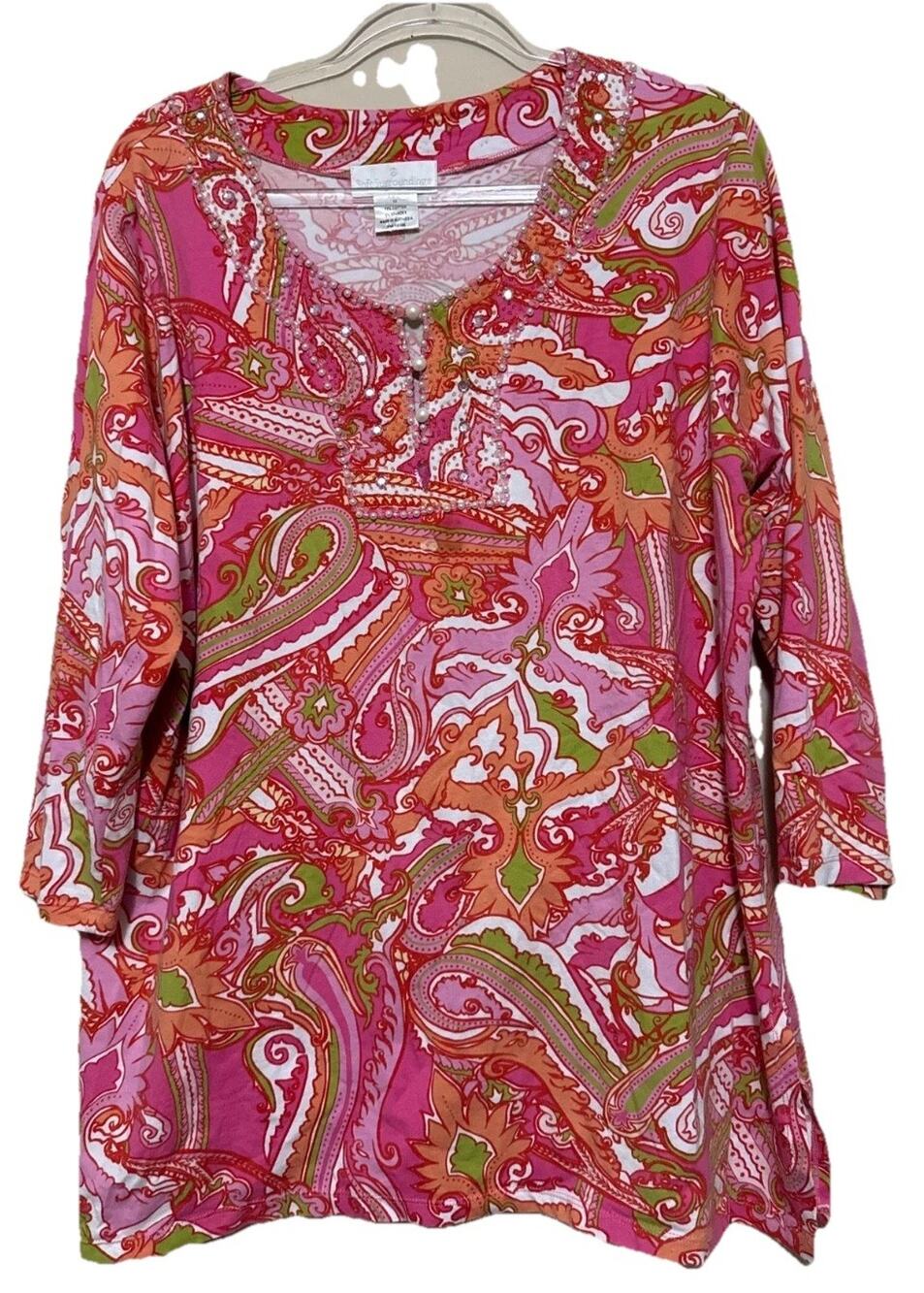 Title SOFT SURROUNDINGS Pullover Pink Beaded Faux Pearl Tunic Top Shirt Sz 1X